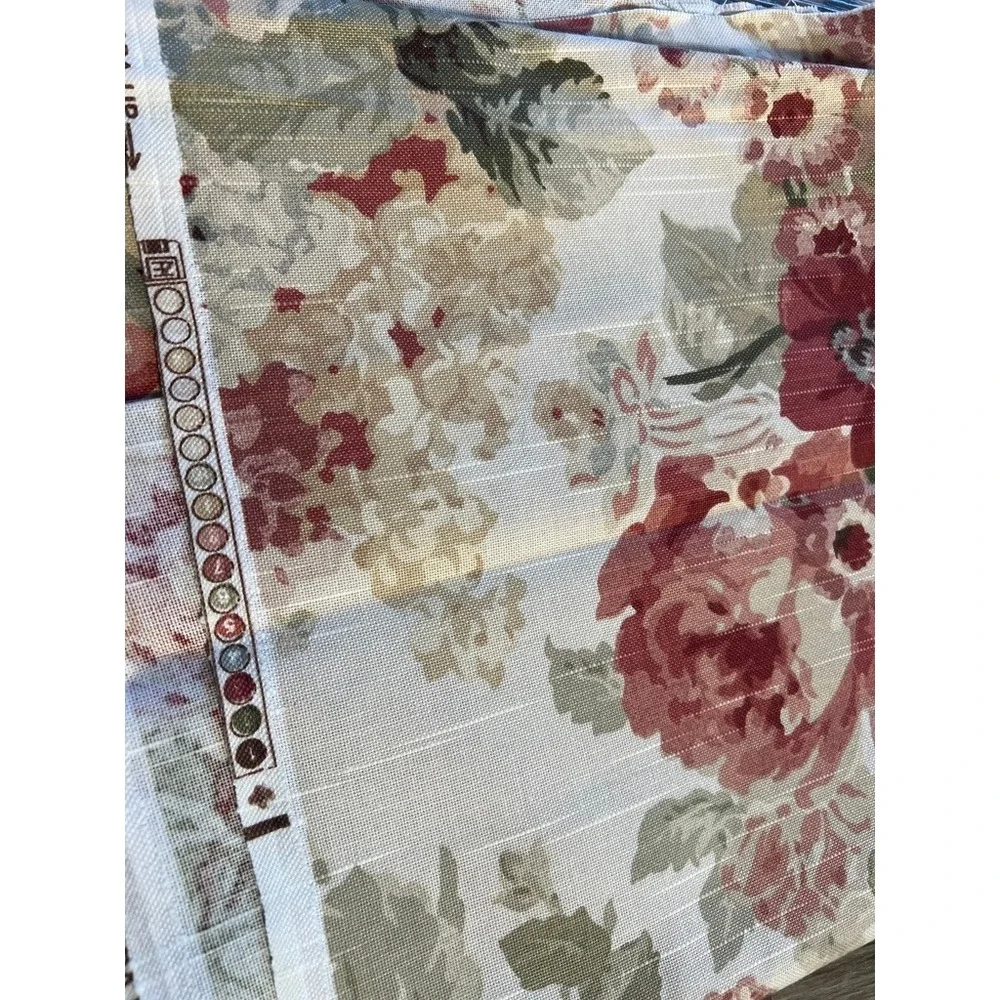 Richloom Floral Fabric 2.7 Yards Burgundy Sage Cream‎ Rose Cottagecore Textile